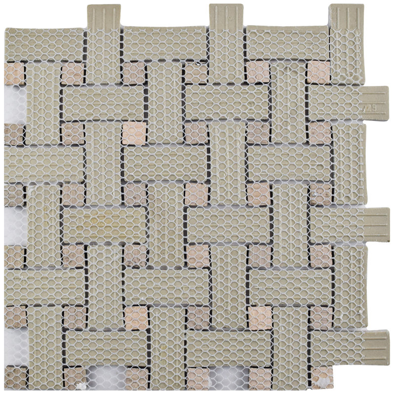 Metro Basket Weave Dog Bone Porcelain Mosaic Wall & Floor Tile, White and Cobalt