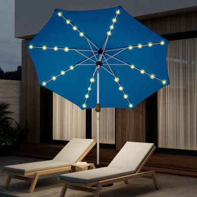 Kirkman 9FT Solar Patio Umbrella With 40 LED Lights, Fade-Resistant Outdoor Market Umbrella With Push Button Tilt And Crank Lift, 8 All-Aluminum Ribs For Garden, Deck, Backyard & Pool