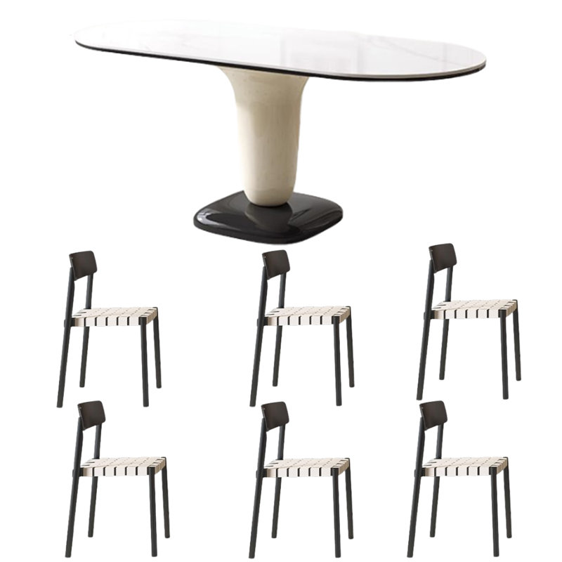 Ensemble de table de salle à manger ovale 31,5 po Creamy Hues Rock Plate, H 29,5 po x L 63 po x l 31,5 po