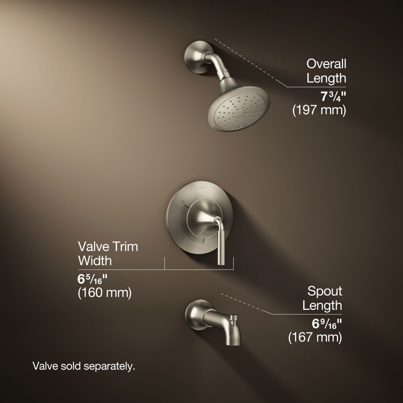 Ensemble de garniture de robinet de baignoire et douche à pression équilibrée Tone Rite-Temp 2,5 GPM, Nickel brossé éclatant