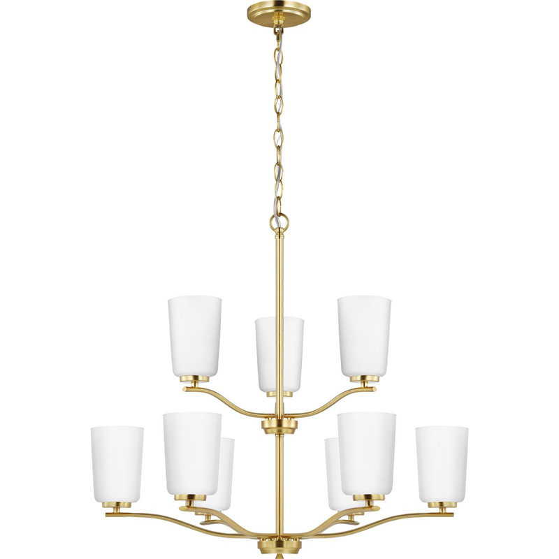 Lustre linéaire moderne à 9 lumières à intensité variable Rozema, Laiton satiné