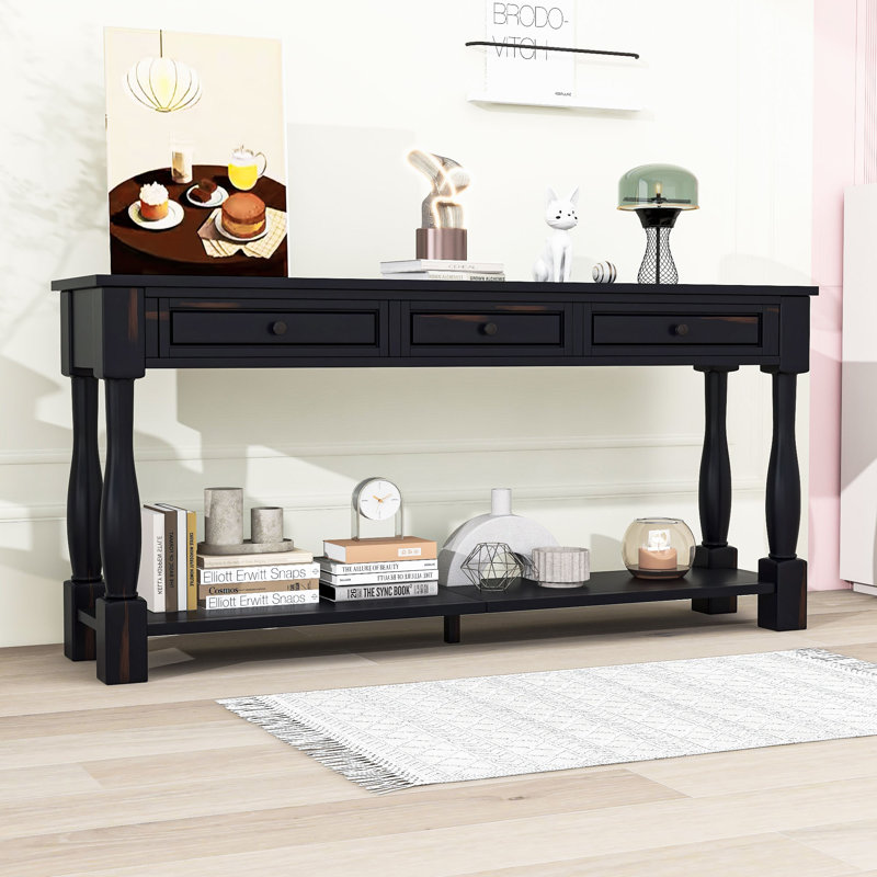 Versatile Wood Console Table with Three Drawers and Bottom Shelf, Espresso