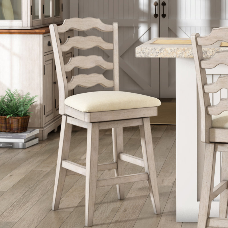 Tabouret de bar et de comptoir pivotant Fortville, Blanc antique, Tabouret de comptoir (assise de 24 po de hauteur)