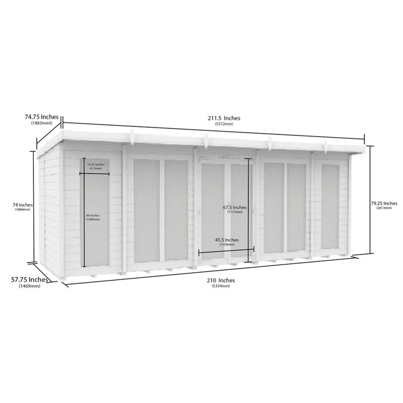 18ft x 5ft Pent Summer House (Full Height Window)