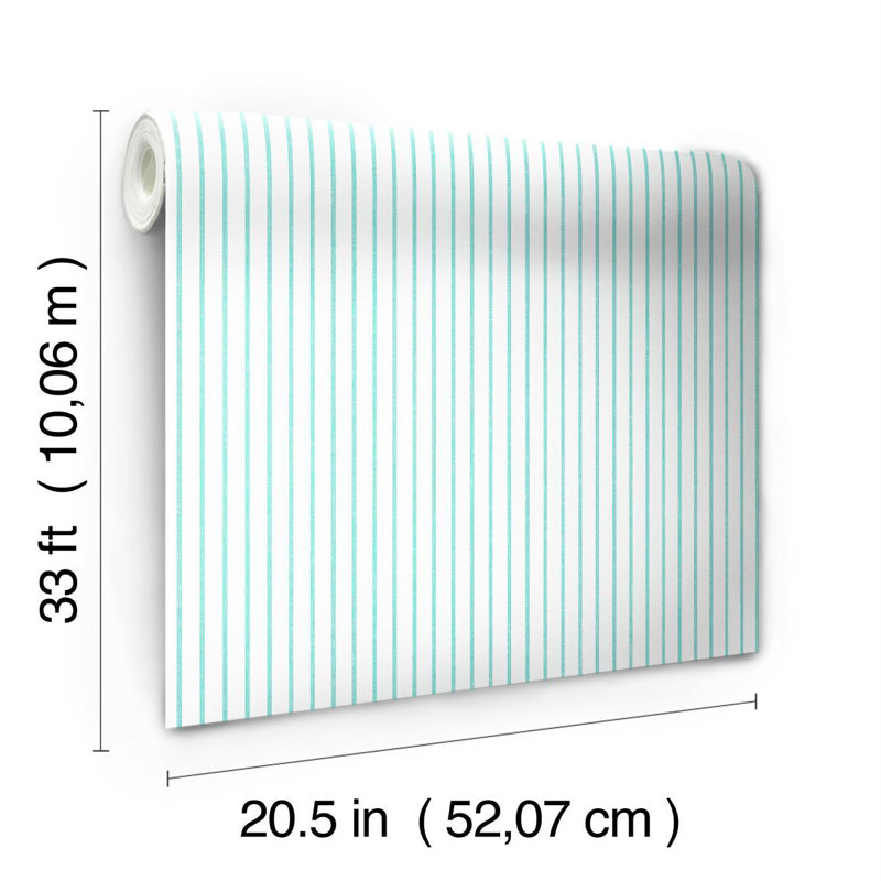Rouleau de papier peint L 33 pi x l 20,5 po Ticking Stripe, Aigue-marine
