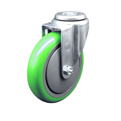 5 Inch Green Polyurethane Wheel Swivel Bolt Hole Caster Service Caster Brand