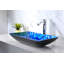 Lavabo de salle de bain vasque rectangulaire en verre trempé bleu lustré Avao