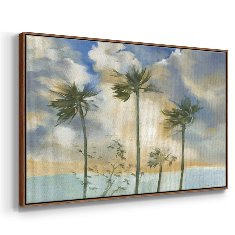 «Palmiers dans le vent», reproduction sur toile, H 25 po x l 37 po x P 2 po, Noyer