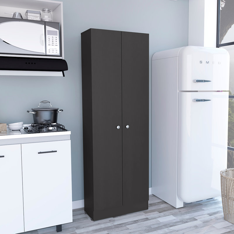 Armoire garde-manger multi-rangement, cinq tablettes, armoire double porte , Noir