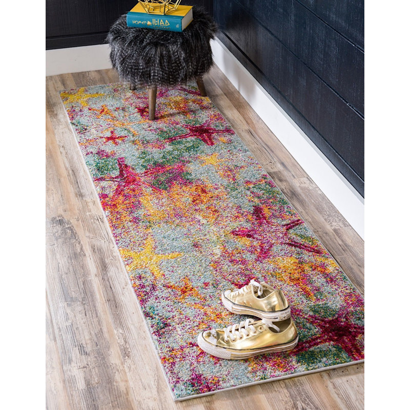 Tapis vert / jaune / rouge Trenton, Tapis de couloir 2 pi 2 po x 6 pi 7 po