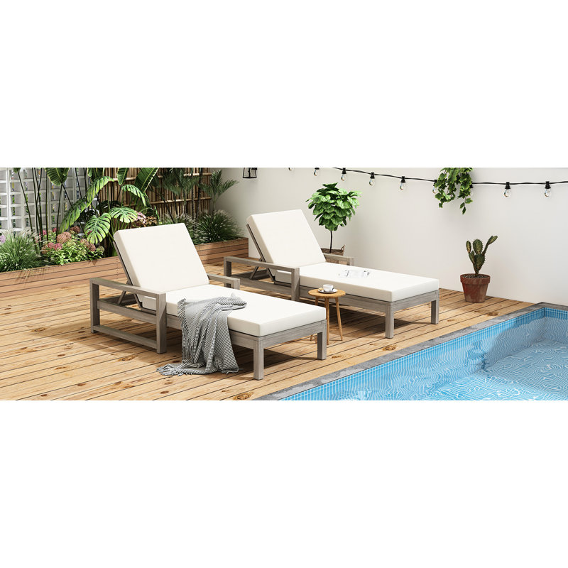 Chaise longue de jardin Deck Pool, 2 pièces, gris Bois, réglable. Structure en bois pour pelouse
