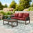Patio Outdoor Cedar Wood Wicker 3-Seat Sofa Seating Group with Olefin Cushions, Rectangle Coffee Table-1653710041