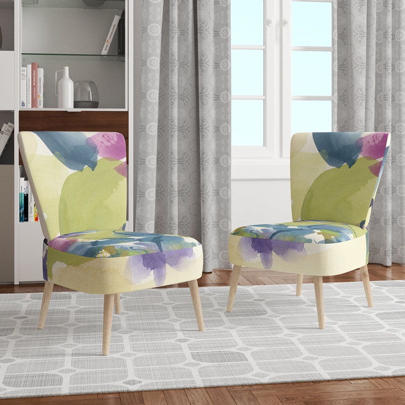 Upholstered Floral Side Chair - Modern floral Accent Chair, Abstract Green Polyester Blend 4