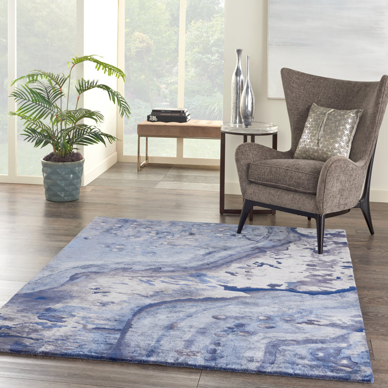 Tapis bleu abstrait touffeté, Rectangle 7 pi 9 po x 9 pi 9 po