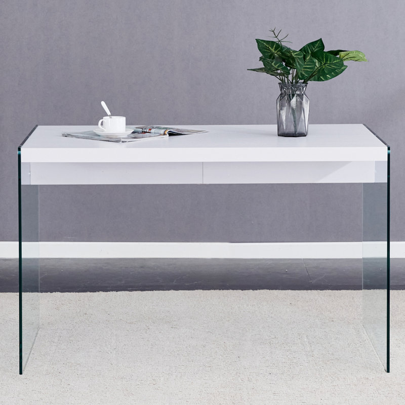 Table basse en MDF Aden avec pieds en verre trempé, Blanc