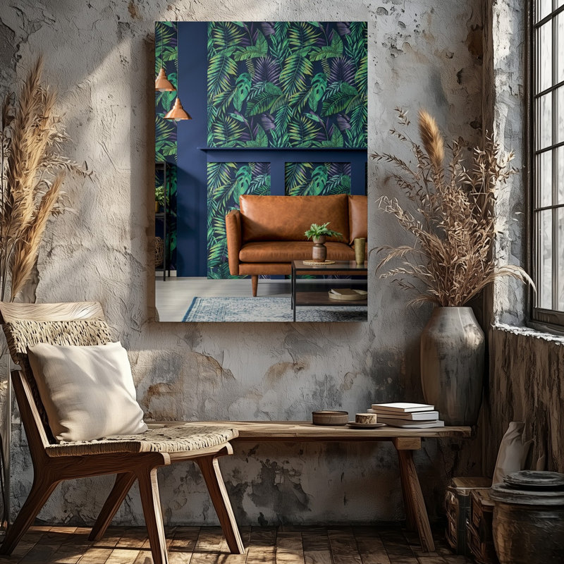 Toile, une scène intérieure douillette mettant en vedette un salon élégant avec art mural, H 11 po x l 14 po