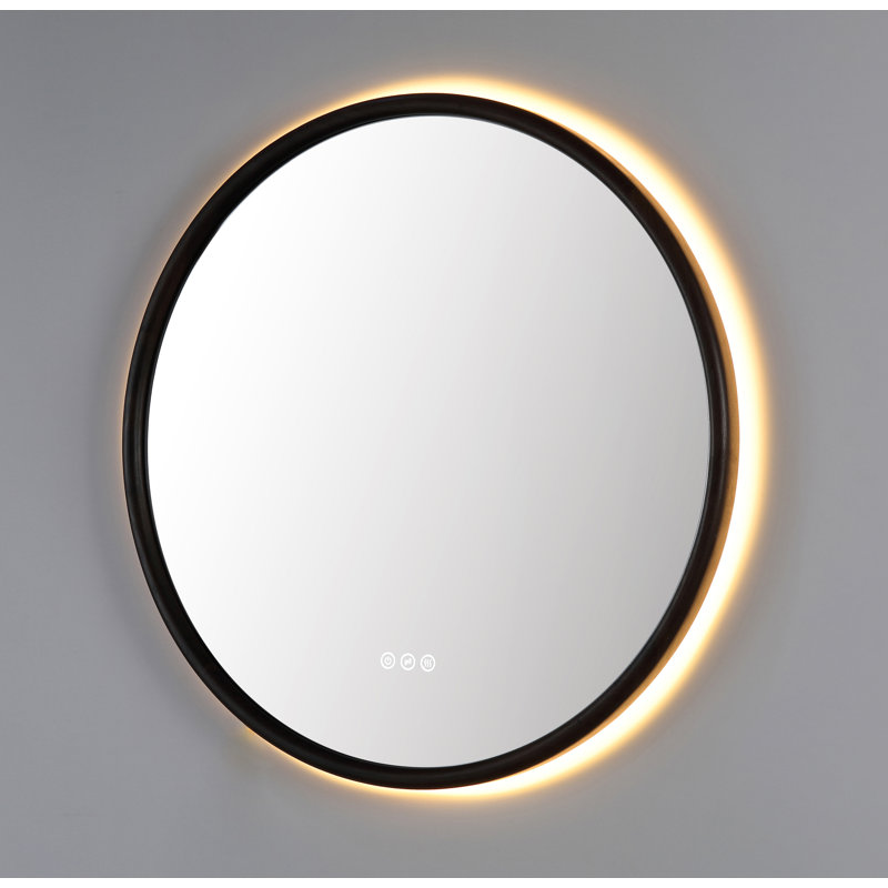 Zen LED Mirror, Dark Walnut, Round, 29.52" x 29.52"