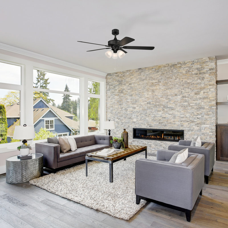 Stellant II 52 in. Indoor/Covered Outdoor Matte Black Traditional Ceiling Fan with Three 3000K LED Bulbs Included, Brown