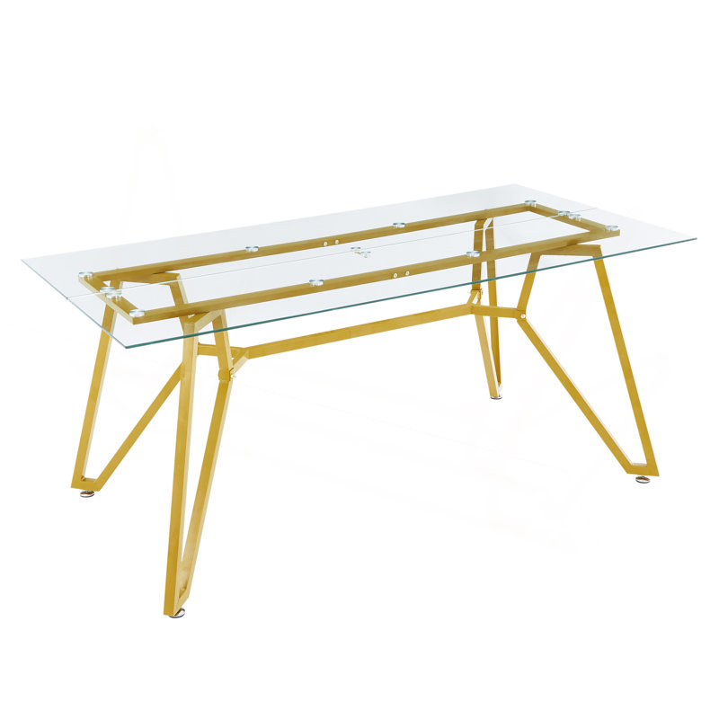 70.9-Inch Rectangular Glass Dining Table, Suitable For 1-8 People, Modern Style Home Kitchen Dining Table, Equipped With Sturdy Metal Table Legs,Suitable For Dining Room,Living Rooms, Offices