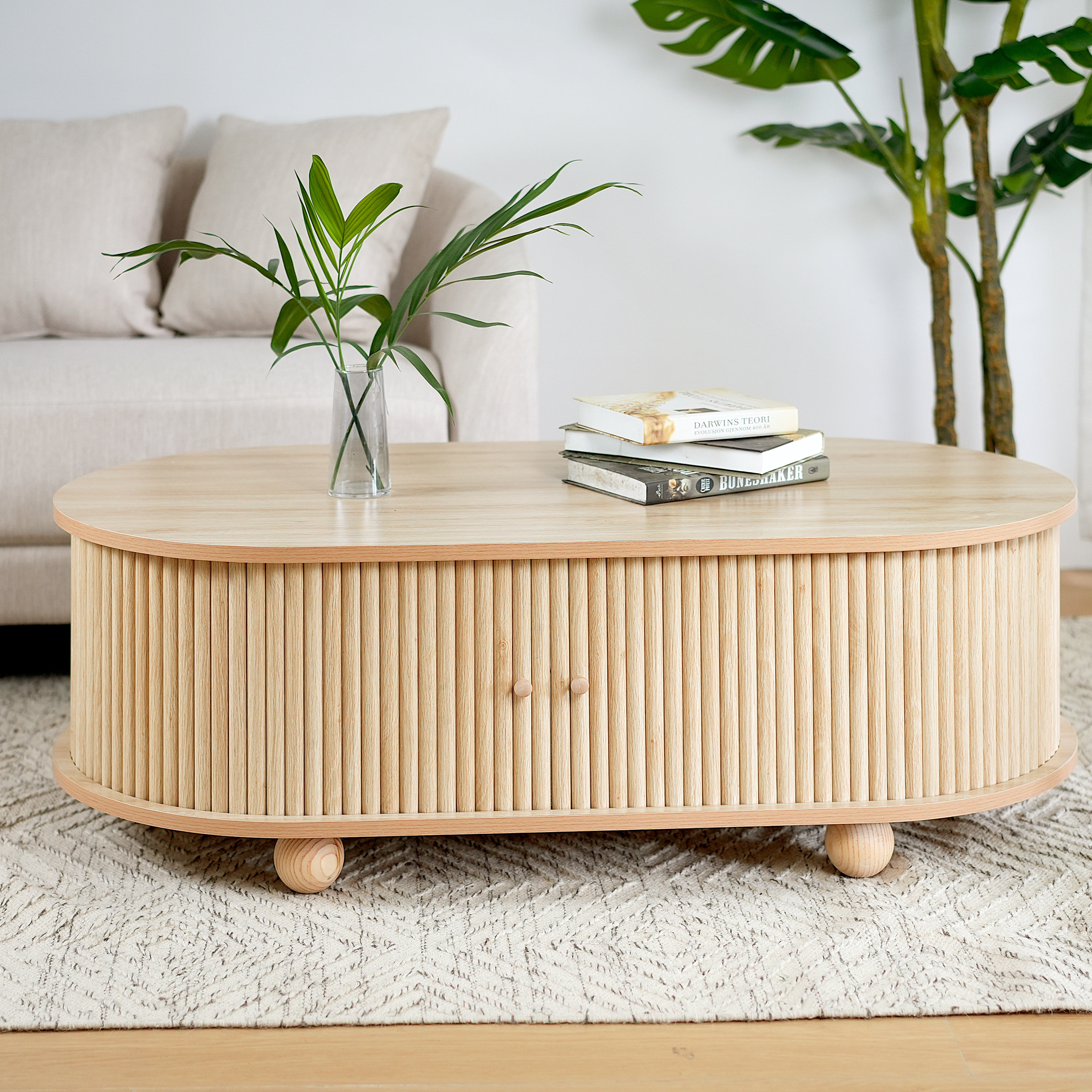 George Oliver Lucas Oval Fluted Coffee Table With Storage Shelf | Wayfair