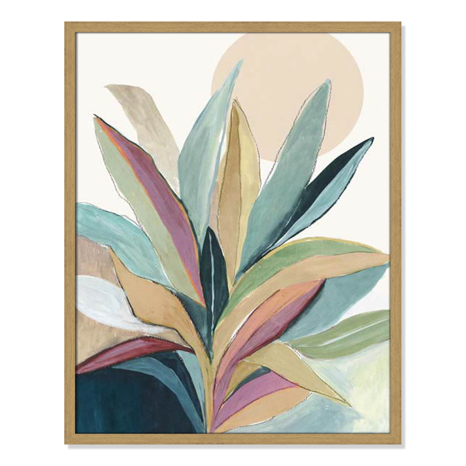 Sunny Bright Leaves I by Asia Jensen, Natural Slim Unmatted Picture Framed, 29.5" H x 23.5" W x 0.75" D