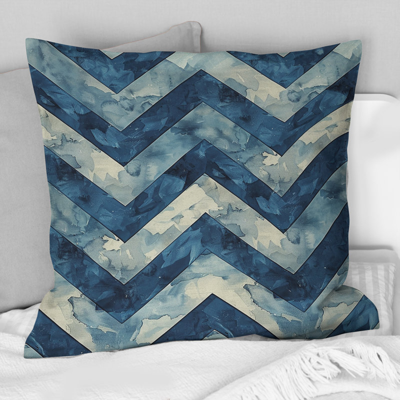 Chevron Harmony I - Glam Throw Pillow, Blue/Beige, 18"H x18"H