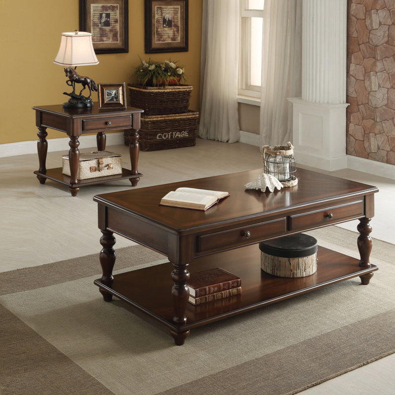 Walnut 1-Drawer End Table With Shelf