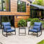 Ensemble de bistro 3 pièces pour terrasse avec coussin bleu pour jardin