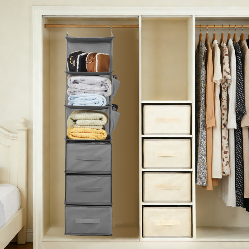 Organisateur de placard suspendu avec tiroirs amovibles, rangement gris à 6 niveaux, 11,8 po x 11,8 po x 47,2 po, Gris