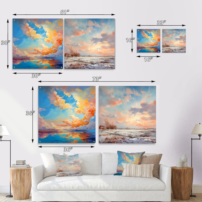 «Turquoise Clouds Charm Vivid», art mural acrylique sur verre, ensemble de 2, H 36 po x l 73 po