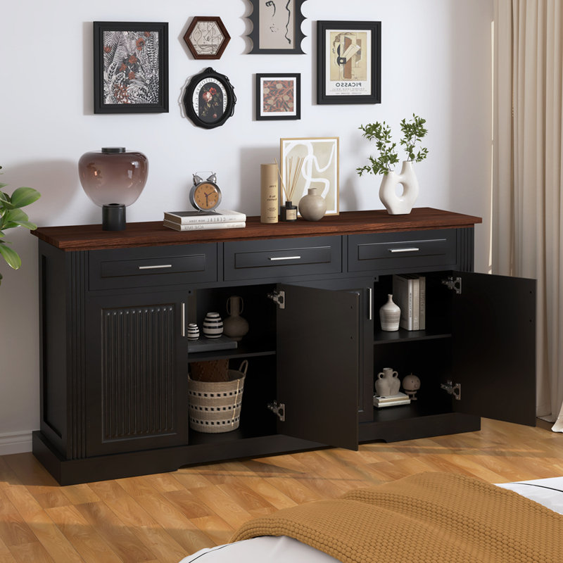 Armoire cannelée élégante avec rangement spacieux et design polyvalent pour les intérieurs modernes et traditionnels, Noir