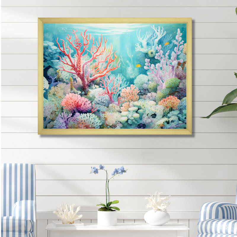 Underwater Coral Symphony Ii II - Coastal Coral Under Water, art mural, H 30 po x l 40 po x P 1,5 po, Cadre doré