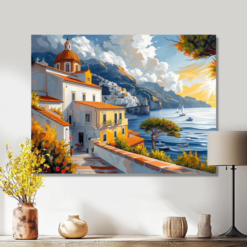Art mural rétro de la côte d'Amalfi II - Italie, Toile tendue, H 24 po x l 32 po