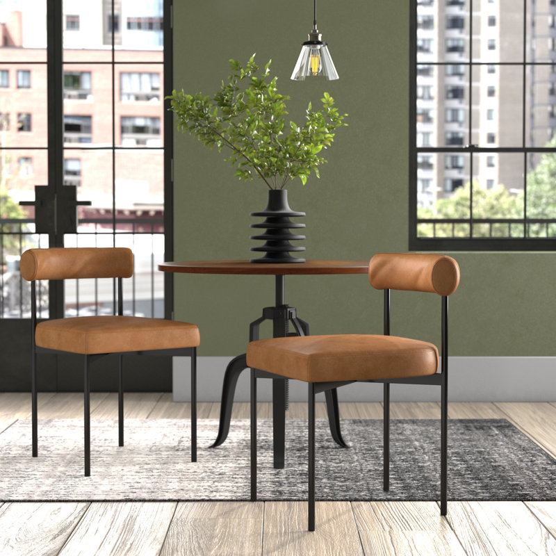 Bar Stool, Short Stool (19" Seat Height), Brown/Faux Leather, 2