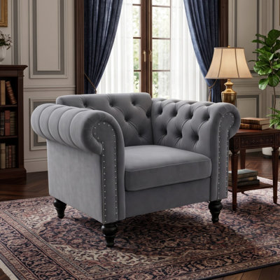 Harwich Velvet Rolled Arm Chair