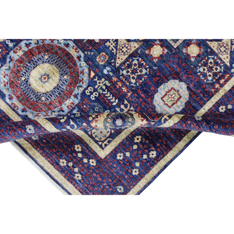 Hand Knotted Wool Area Rug in Navy, Rectangle 7'1" x 8'10"