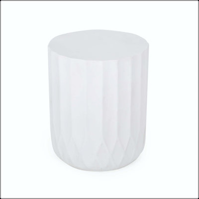 Outdoor Round Concrete Side Table with Inverted Scallop Edge – Antique White