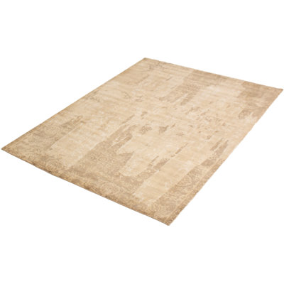 Tapis brun clair unique en viscose noué à la main style années 2010 5 pi 6 po x 7 pi 11 po Suazo