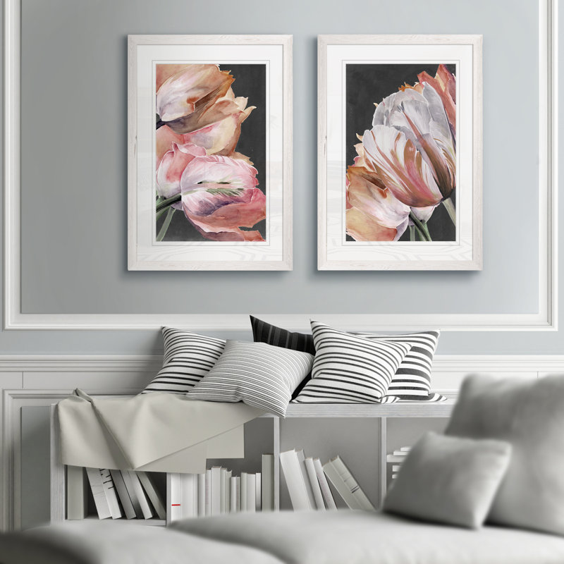 « pastel perroquet tulipes iii » par vincent van gogh, ensemble de 2 reproductions d’art sur cadre photo, Blanc