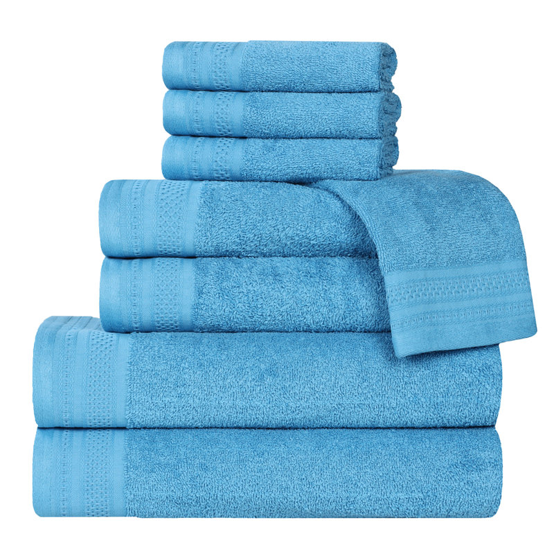 Ensemble de serviettes 8 pièces en coton gaufré Honeycomb, Azure