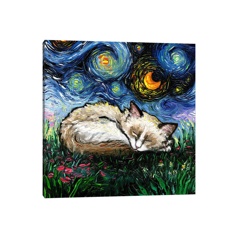 Sleepy Ragdoll Kitten Night, H 12 po x l 12 po x P 0,75 po, Pas de tapis, Toile tendue