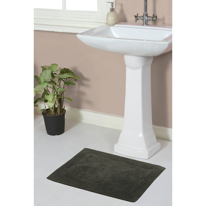 Bruss Luxury Solid Color Bath Rug Reversible, 17" W x 24" L, Gray