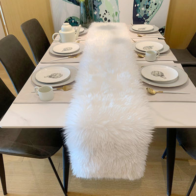 White Faux Fur Table Runner 12X72 Inch, Christmas Winter Holiday Dining Table Decor For Wedding Birthday Party Decorations