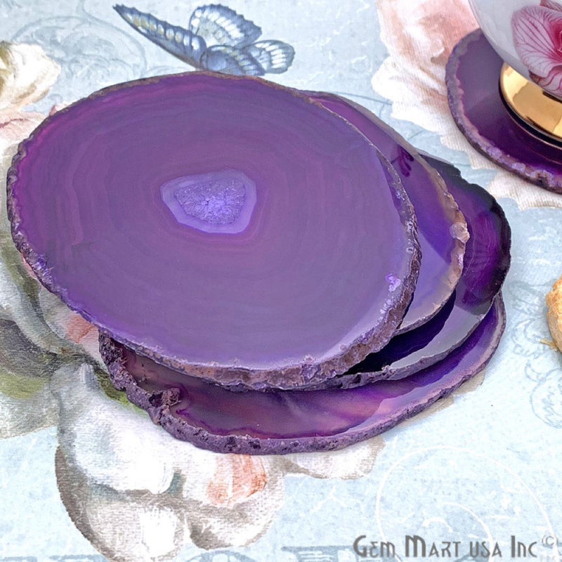 Sous-verres en agate mauve naturel, accessoires de cuisine, Mauve / naturel