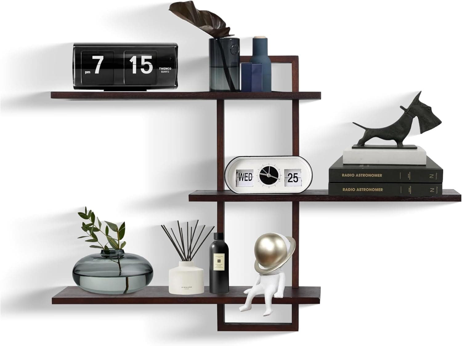 Hokku Designs 3 Tier Floating Wall Shelf Set, Adjustable Wooden Display ...