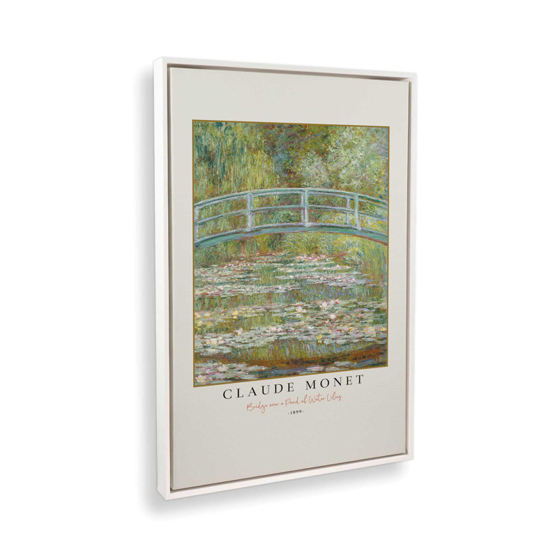 Pont sur un étang de nénuphars par Monet, H 36,75 po x l 24,75 po, Cadre flottant blanc opaque