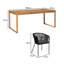 Table with 6 Black Dining Chairs & Cream LED Parasol-1434199288