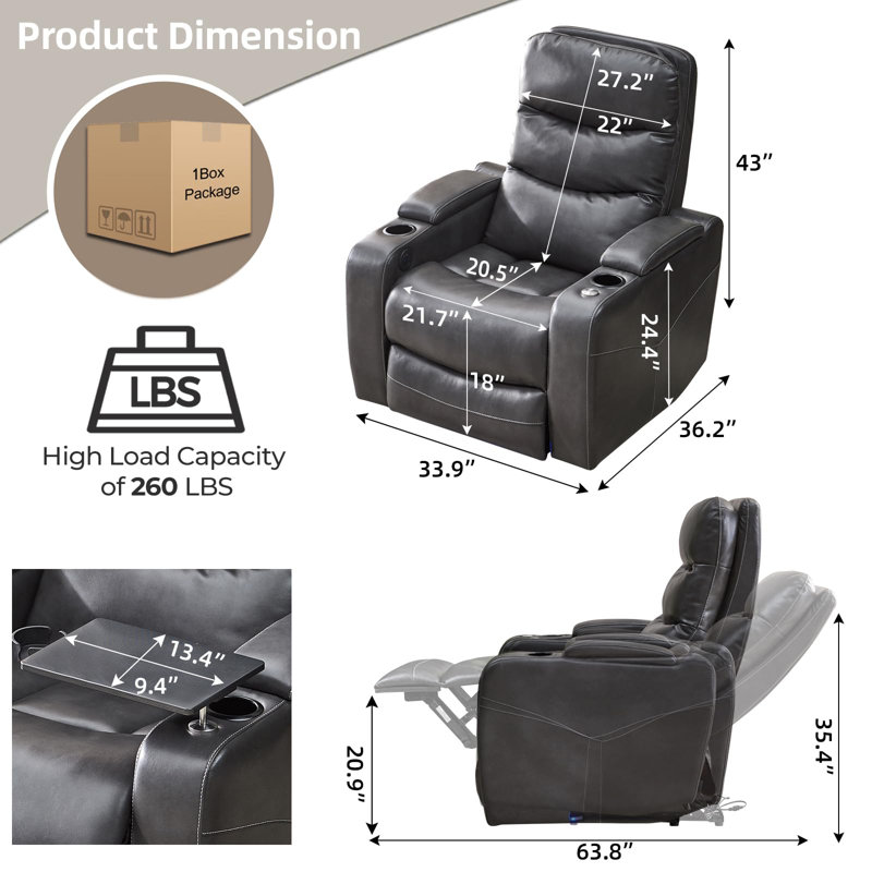 Fauteuil de cinéma inclinable Ventresca, Similicuir noir