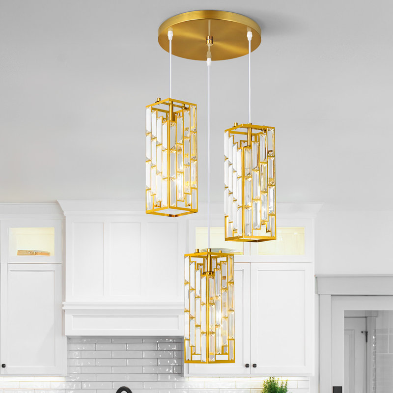 Luminaire suspendu moderne à grappe rectangulaire Dazay, Doré, Trois lumières