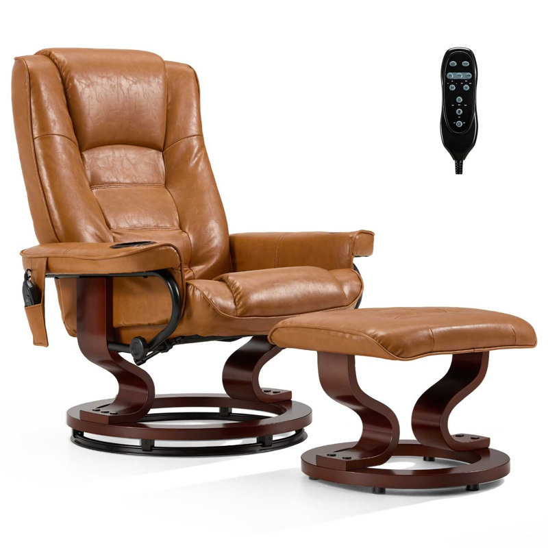 Fauteuil inclinable de massage en cuir chauffant avec repose-pieds, Brun